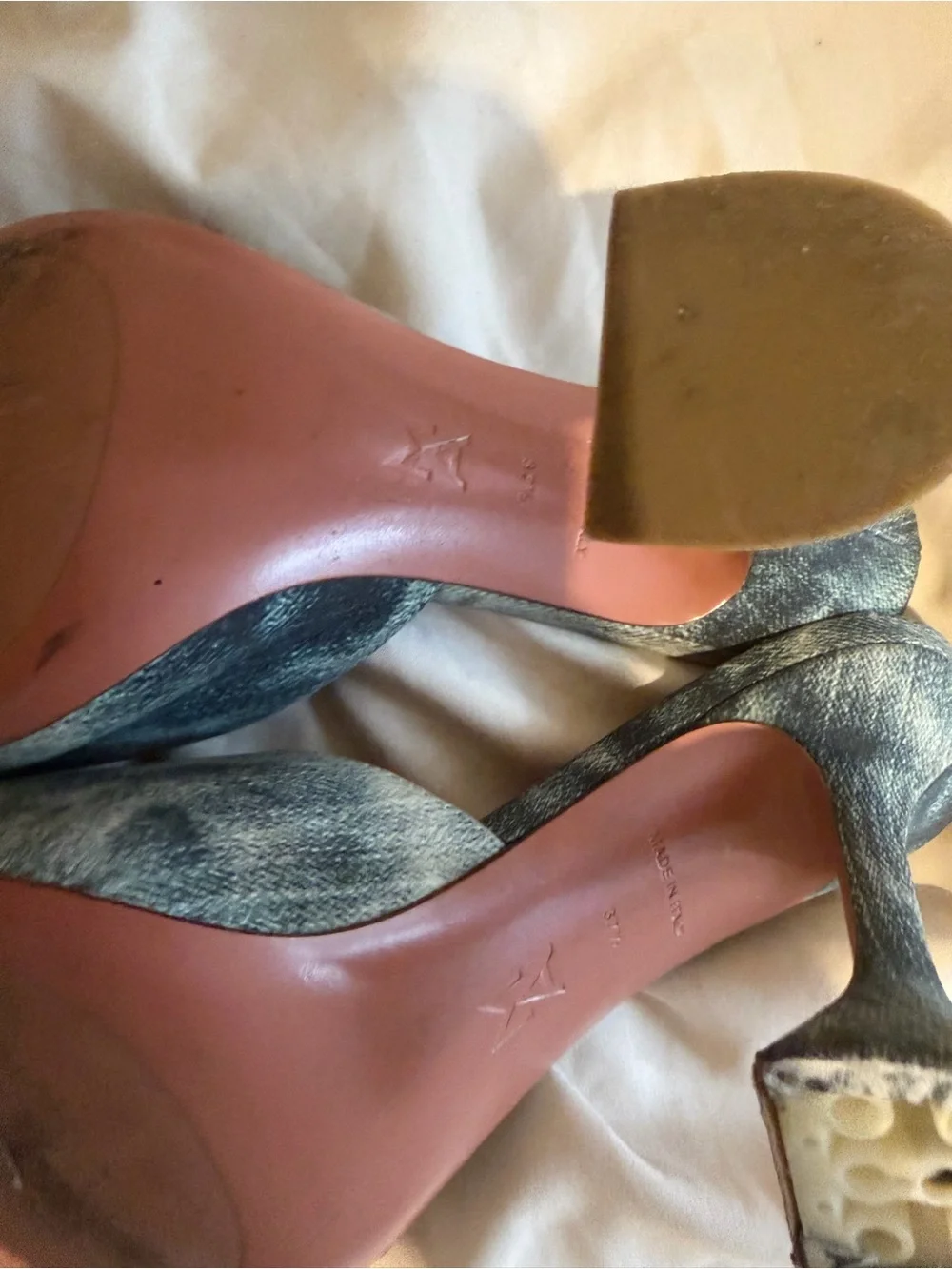 Amina Muaddi Washed Blue Denim Mules